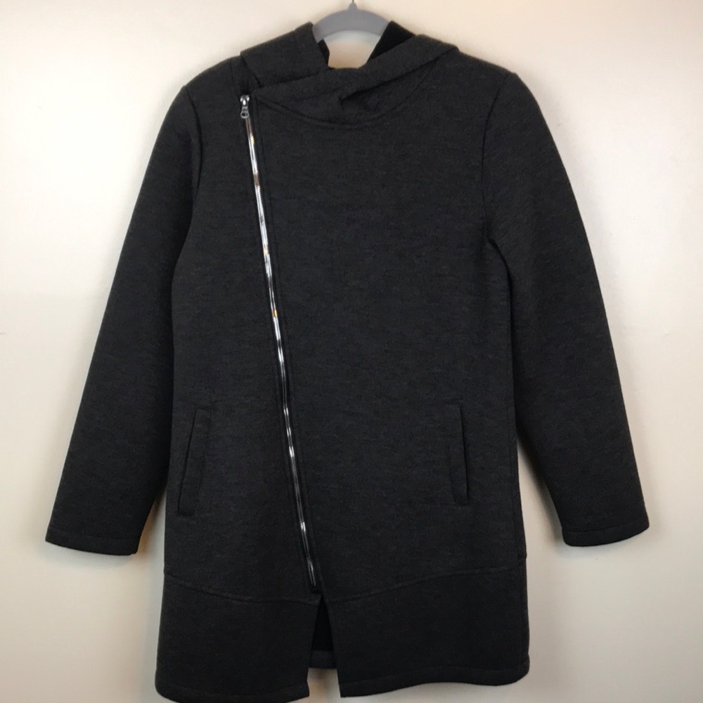 Asymmetric zip jacket with hood
